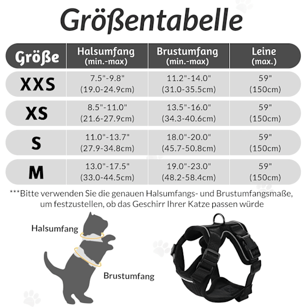 Kattesele med snor Sort blød sele til katte, S