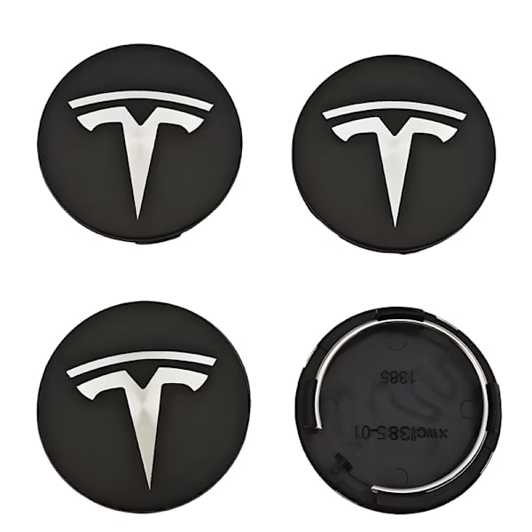 4-pack Tesla Center Caps - Rim Emblems 56mm Black black