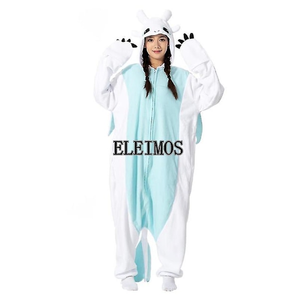 Piirretty Hammasvailla Onesie-Pyjama Aikuisten Naisille ja Miehille Eläinpyjama Kotiasu Halloween Cosplay-Pukeutumispuvut Valkoinen White L Fits 168-178cm