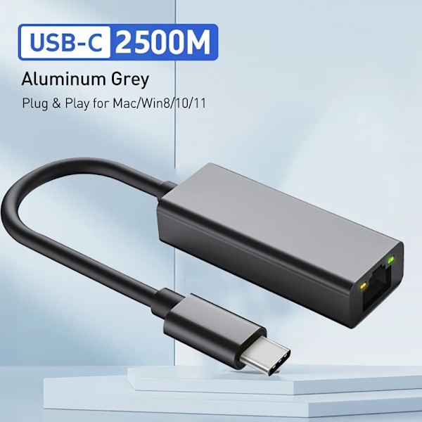 2500 Mbps USB C til Ethernet-adapter USB Lan RJ45 Netværkskort til bærbar Xiaomi Mi Box S Nintendo Switch PC Aluminium Gigabit 2500Mbps USB C