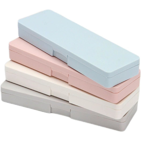 Pencil Case Plastic Pencil Box - 4 Pack Hard Pencil Case Crayon Box with Snap Lid Plastic Pencil Box Stackable Desi