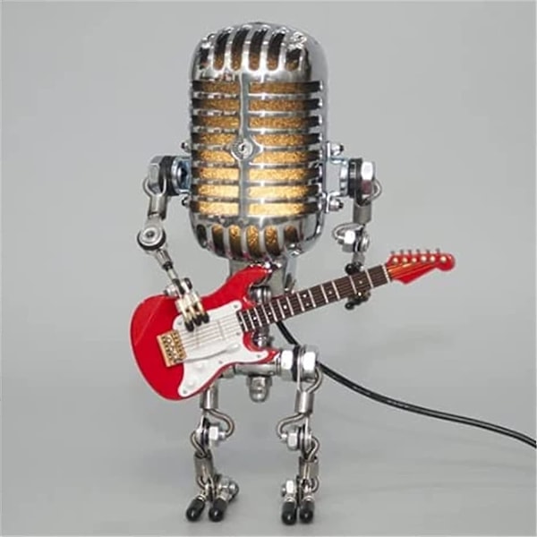Retro Mikrofonrobot-skrivbordslampa som håller en gitarr, Vintage Mikrofonrobot med beröringsdimmer