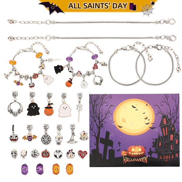 Halloween Adventskalender Charm Armbånd Smykker Tæl Ned Blind Box Legetøj Gave