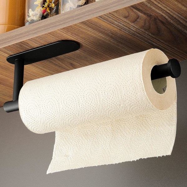 Kitchen roll holder without drilling - paper towel holder stainless steel roll holder Black paper roll holder for the kitchen