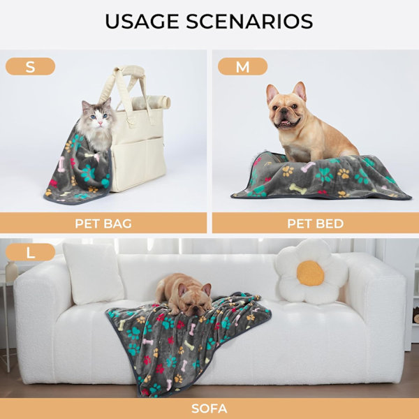 1 Pack 3 Filtar Mjuka Premium Fleece Djurfiltar Flanell Paw Tryckt Pläd för Hund Katt (Small 23x16'', Grå/Brun/Blå)
