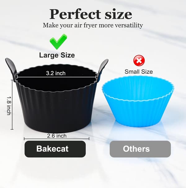 Airfryer Tilbehørssett 6 Deler Eggformer Silikon Bakekopper BPA-fri Universal Passform Svart