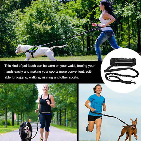Handsfree Hundkoppel med Midjeväska, Dragkoppel för Löpning, Utdragbar Elastisk Bälte, Reflekterande Selar, Hundtillbehör