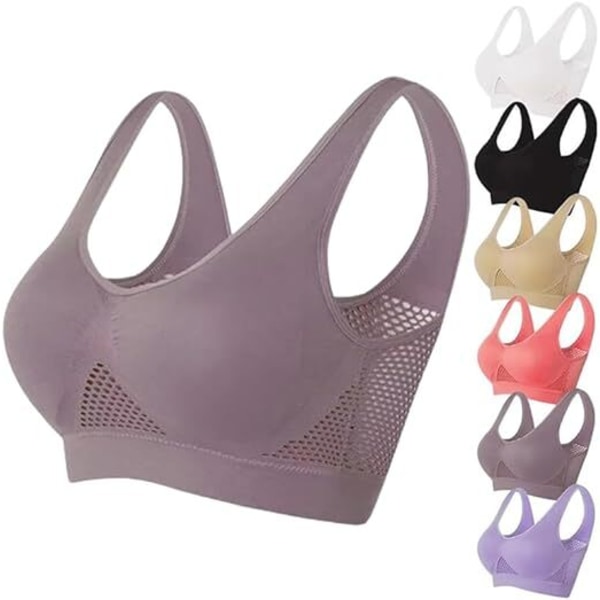 Hengittävä ja viileä Liftup Air Bra, Air Bra Mukava Mesh-urheiluliivit naisille Harmaa Grey 6XL