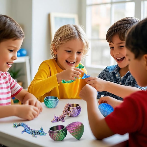 4 st 3D-printade påskdrakägg, liten ledad kristalldrake fidget-leksak, överraskning 3D-printade djurleksaker påskkorg (4-delars set-D)