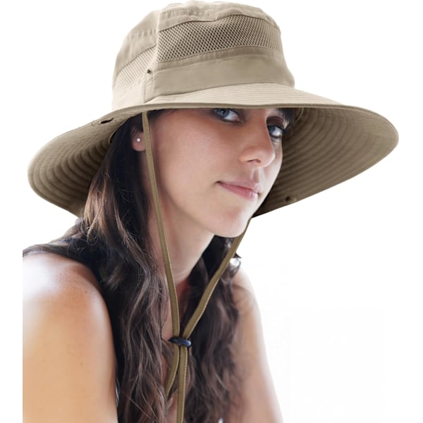 Fiskehat UPF 50+ Bredskygget Solhat til Mænd og Kvinder, Herre Bucket Hat med UV-beskyttelse til Vandreture Strandhatte (Khaki)