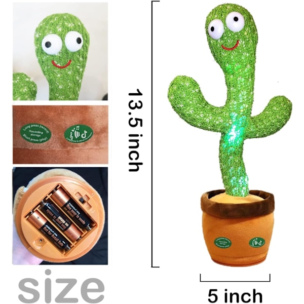 Dansande Pratande Kaktus Leksak som Imiterar, Pratande Upprepande Sjungande Solkaktus Leksak 120 Låtar för Bebis 15S Spela In Ditt Ljud Sjung+Dans+Inspelning+LED