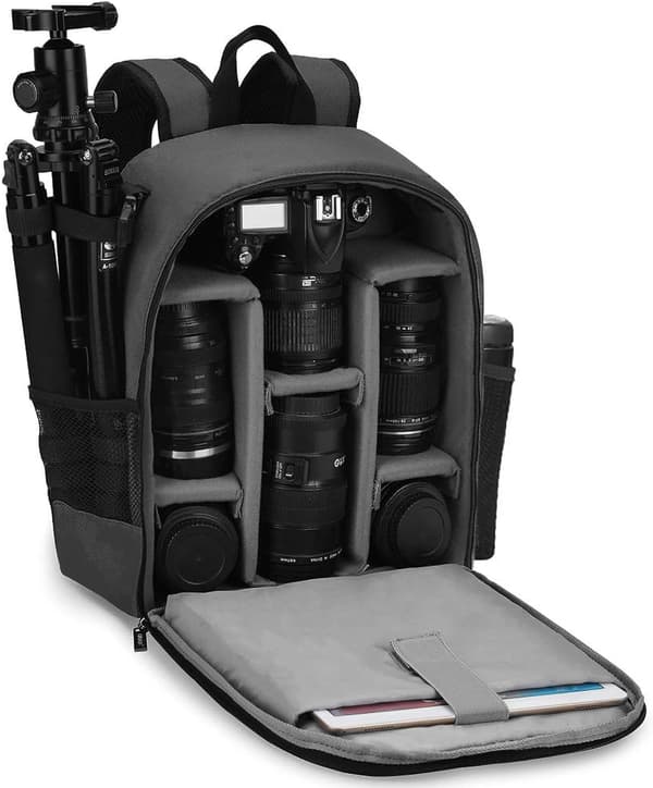 Camera Backpack Pro Version, Waterproof, Compatible with Sony, Canon, and Nikon Cameras and Lenses, Tripod Accessories, Camera Bag, Grey.