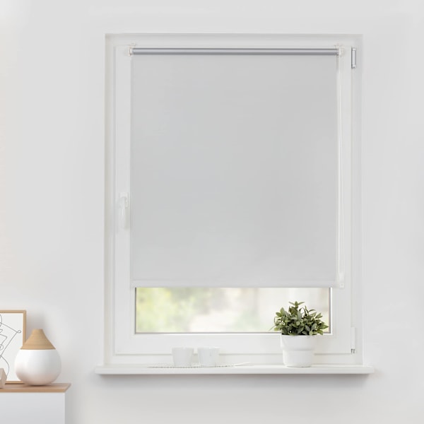Lämpörullaverho ilman porausta, pimennysrullaverho, seinäasennus, 90 cm x 200 cm{ee} White