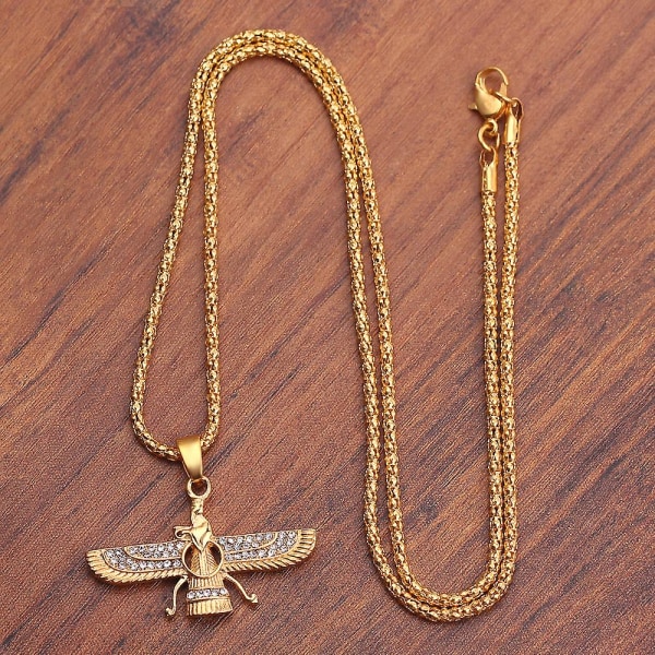 Guldfärg Zoroastrian Farvahar Wing Halsbandshänge - Legering Zoroastrianism Persiska Achaemenian Herrsmycken