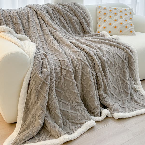 Vinterfortykket lammeuld koralfleece tæppe, lille lur tæppe, sofaovertræk, sengetæppe. Grå Gray 100x150cm