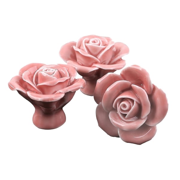10 st Keramik Vintage Blommor Dörrknoppar Handtag Låda Kök + Skruvar (Rosa)