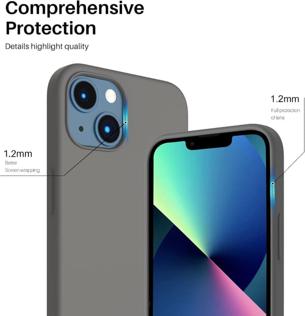 iPhone 13 Case, Liquid Silicone Case for 6.1 inch iPhone 13, Ultra-thin Case, Full Coverage Shockproof Protective Soft Case Cold Gray