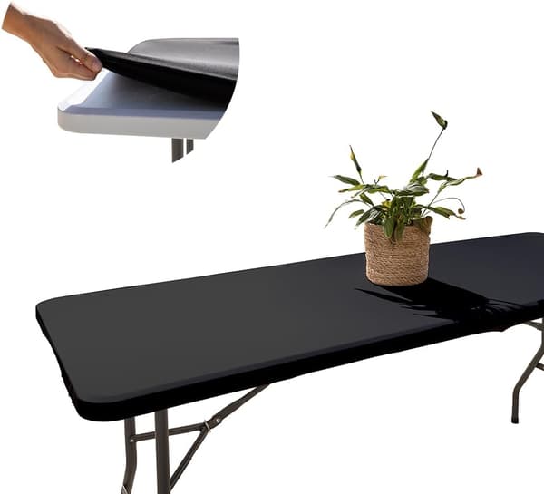 1 stk. Sort Rektangulær Borddug med Snøre 182x76cm, Strækbar, med Elastik, Maskinvaskbar, Vandafvisende og Ideel til Have, Udendørs, Elegant