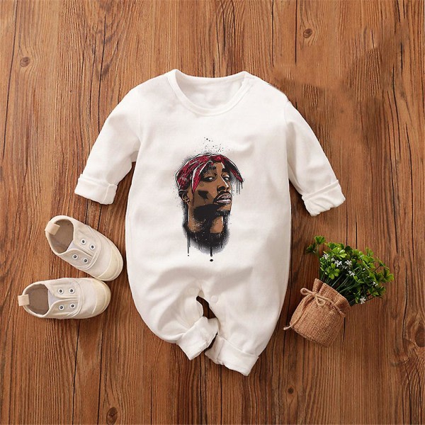 Tib Amerikansk rappare Tupac 2pac Hip Hop Baby Boy Girl Kläder Fashion Trend 2023 Body Nyfödd Vår Hem Baby Rock Onesies WCLTY-161 18M
