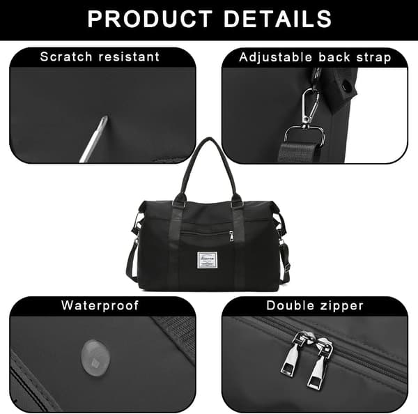 Vandtæt Holdbar Sportstaske Rejsetaske med Våd og Tør Rum 48x17x28cm Sort