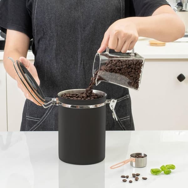 1500/1800ml Kaffebeholder Rustfritt Stål Lufttett Oppbevaringsboks Matlagring med Skje