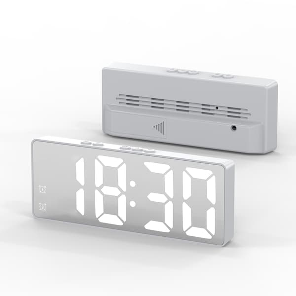 Modern LED Spegel Digital Väckarklocka med Temperaturvisning för Sovrum och Vardagsrum i Vitt