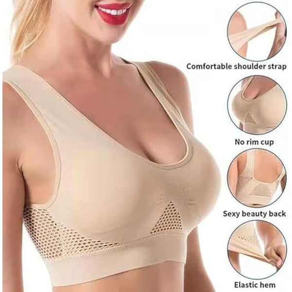 Åndbar Cool Liftup Air Bra, Air Bra Komfortabel Mesh Sports BH til Kvinder Hvid White 6XL