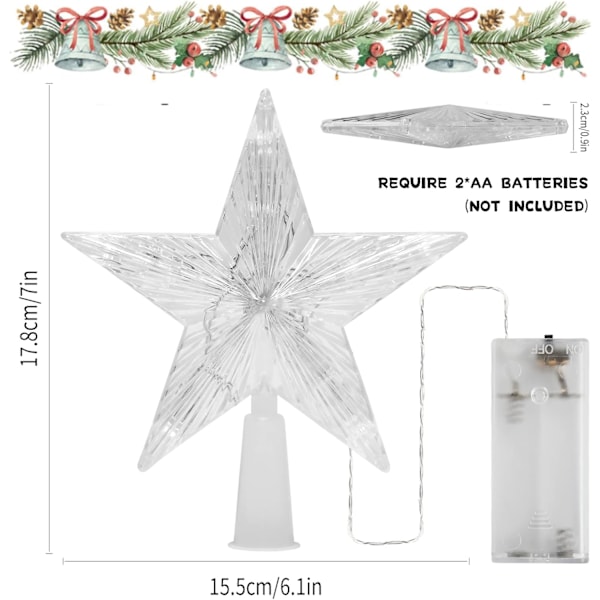 Juletrærstjerne med 10 LED-lys, juletrepynt, Li