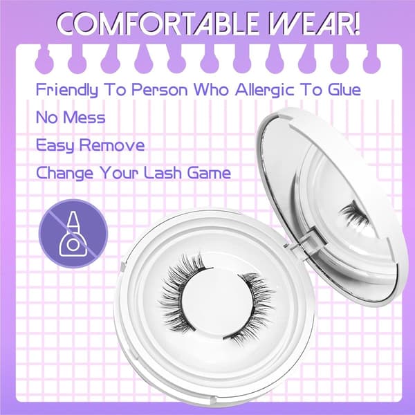 Magnetic False Eyelashes, Glue-Free Reusable Lashes, 1 Pair, with Applicator and Mirror Case, for Dates and Parties, Black