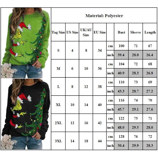 Grinch Juletrøje til Kvinder - Casual Sweatshirt Top i Sort black M