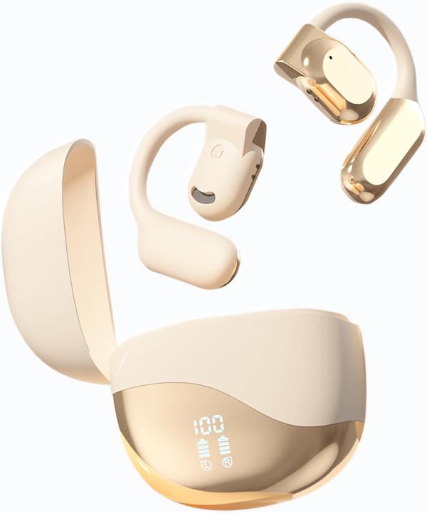 Trådløse øretelefoner Bluetooth 5.3 med LED-display IPX5 Vandtæt til sport Universal pasform Beige