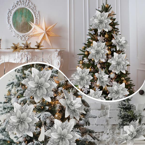 Sølv Julepynt 15 stk med klips for DIY julekrans festlig partydekor