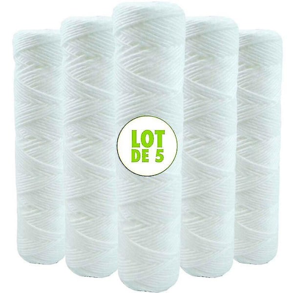 Sett med 5 spiralvannfilterpatroner Anti-sediment 9 tommer 3/4 - 5 mikron Kompatibel med 10 tommers filtre Produsert i Frankrike-cross