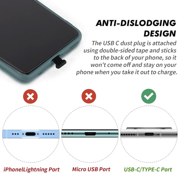 3-paknings støvhette for USB-C-port, silikon støvhette for