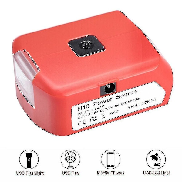 USB-lader Batteriadapter 18V Strømforsyning med LED for Milwaukee 49-24-2371 M18773