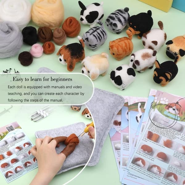 Needle Felting Starter Kit - 12 Animal Set - Complete DIY Felting Kit - Wool and Accessories - Includes Video Guide - Suitable for Beginners