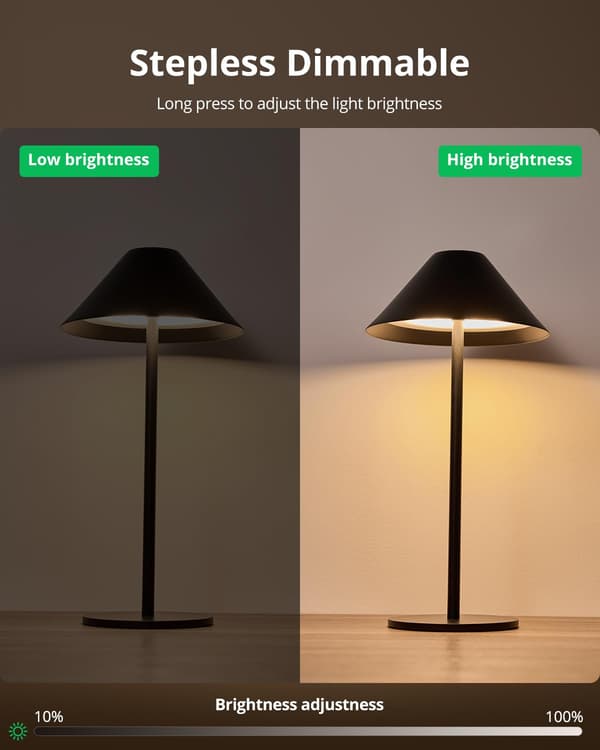 Vattentät Uppladdningsbar Bordslampa, Dimbar LED för Sovrum & Utomhus black