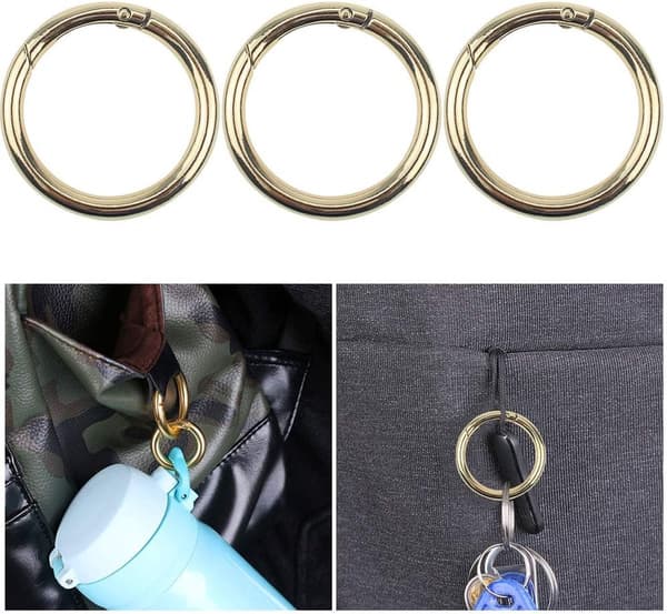 Karabinhage Nøglering, 6-pak, Guld, med Clips & Ringe, til Bjergbestigning, Vandring, DIY