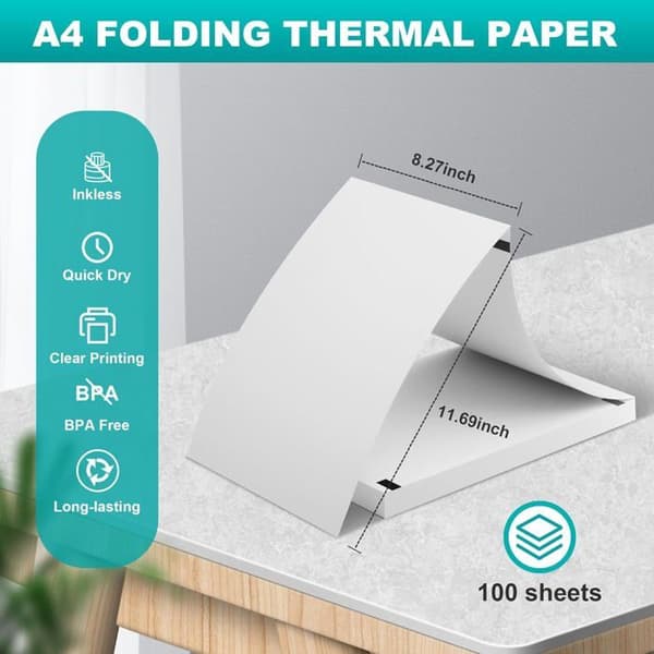 (100 ark) A4 termopapir, foldbart, BPA-frit, hurtigtørrende, til termiske printere