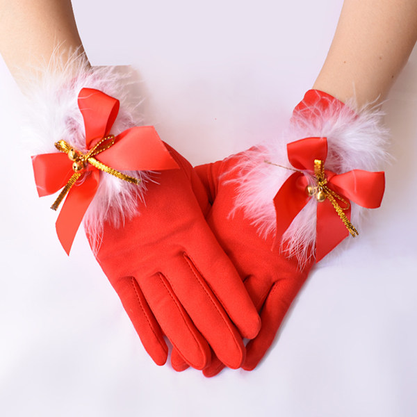 Julhandskar Söta Fjäderklocka Julhandskar Stretch Mjölksilke Korta Mjuka Hel Fingerhandskar Maskerad