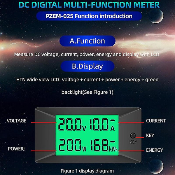 Pzem-025 Dc Digital Battery Tester Dubbelriktad Amperemeter Voltmeter Power Energi Watt Meter 300v 50