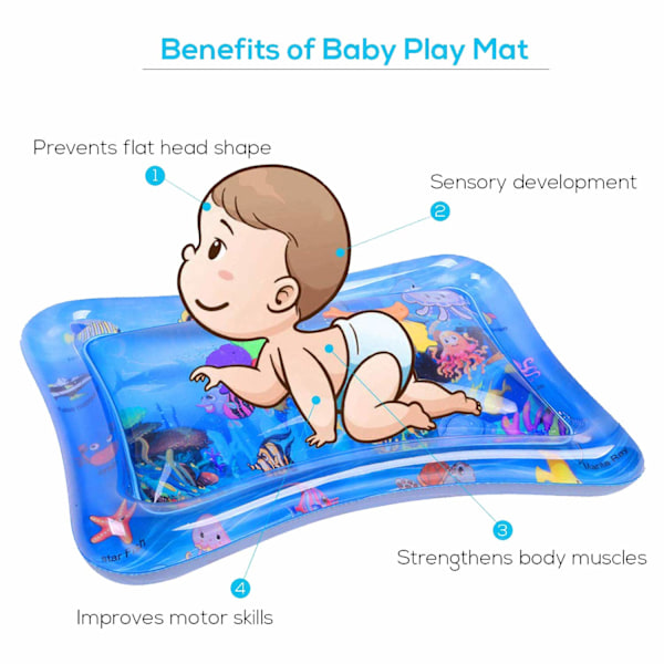 Vattenmatta för baby, vattenlekmatta BPA-fri, babyleksaker 3 6 9 månader, uppblåsbar magträning, roliga aktiviteter som stimulerar din baby