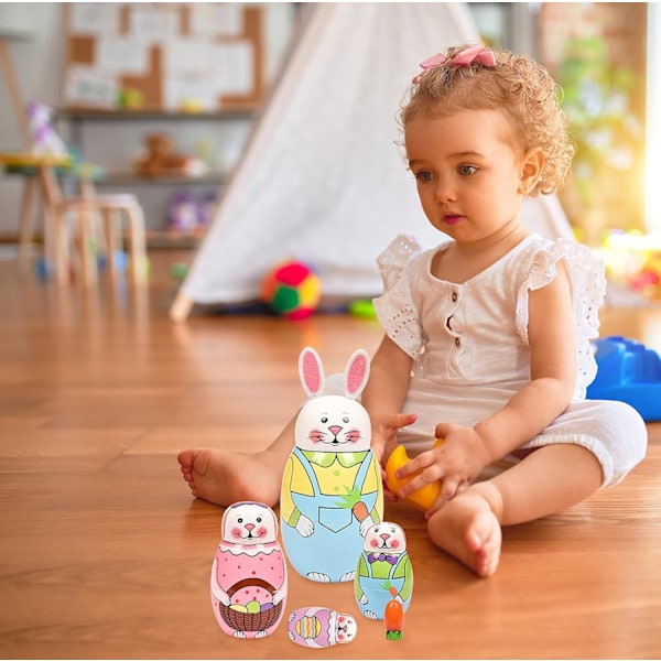 Pääsiäispupu-koriste, pinotut puiset käsintehdyt matryoshka-nuket, pääsiäismunalelut, täydellinen lasten syntymäpäivälahjaksi tai kodin sisustukseen