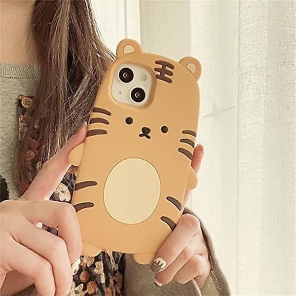 Supertjockt Mjukt Silikon Tiger Skal för Apple Iphone 13 Pro 3d Tecknad Ljusgul Söt Rolig Kawaii Barn Flickor Pojkar