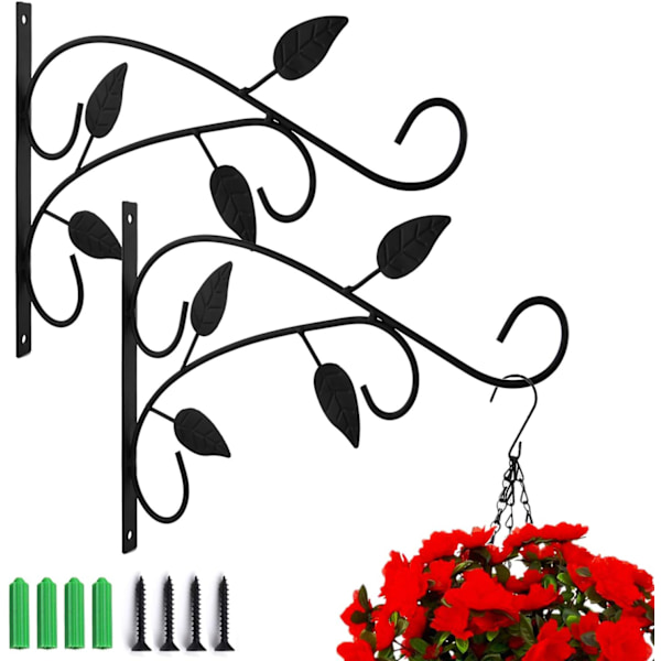 2 stk. vægmonterede plantekroge med skruer, plantekrogsholder, lanterner, fuglefoder, metalhavekurv til altanhavedekoration (4 blade-1){EE}
