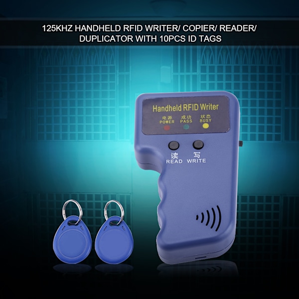 125KHz Håndholdt RFID Skriver/Kopimaskin/Leser/Duplikator med 10 stk. ID-brikker 0.2