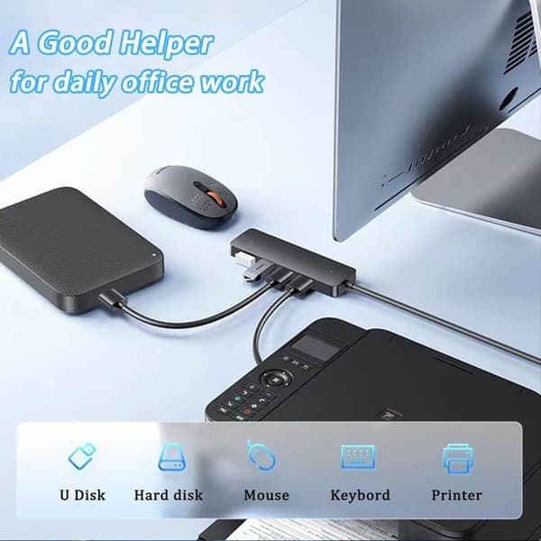 USB 3.0-hub, 4-ports splitterforlænger til bærbar computer, Xbox, USB-drev, harddisk, printer, kamera