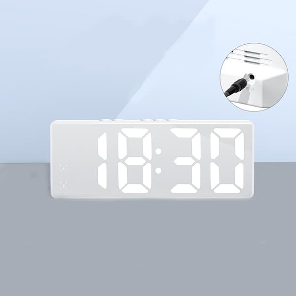 Modern LED Spegel Digital Väckarklocka med Temperaturvisning för Sovrum och Vardagsrum i Vitt