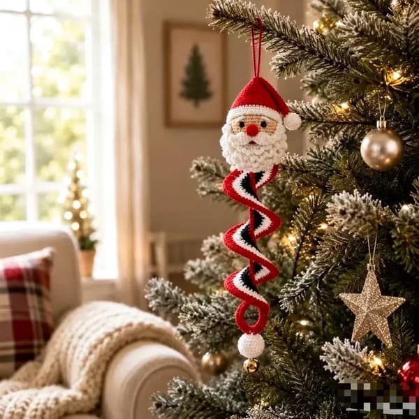 Hæklet julepynt DIY-sæt, spiralhæklesæt til snemand, julemand, træ og nissepynt