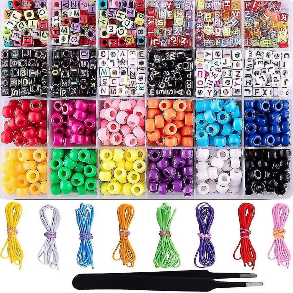 1000 bitar Armband gör pärlor Abc Beads Bokstavs alfabetpärlor med 8 rullar Färgglad resår